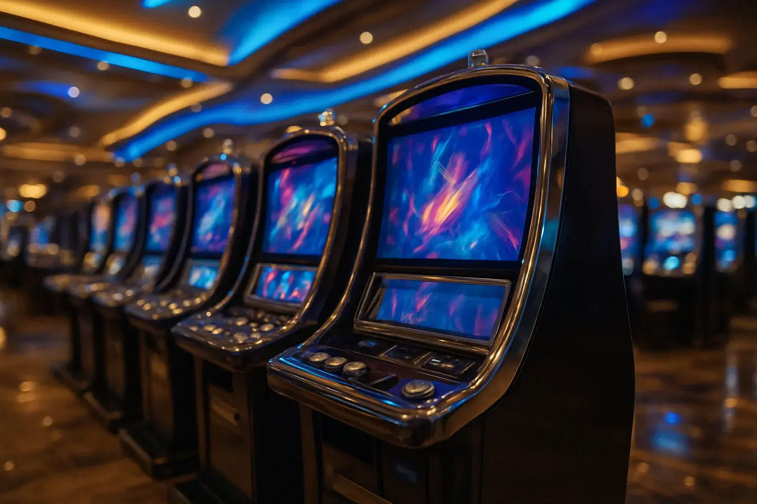 Premium Philippine casino slots floor at night inside Manila resort